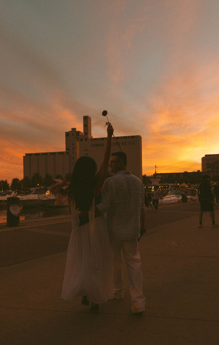 Majid and Mehrnaz silhouetted against a golden sunset